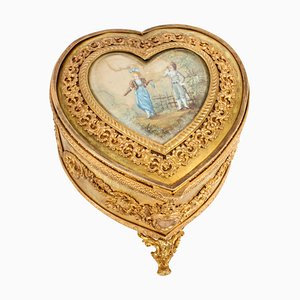 Antique French Ormolu Heart Shaped Jewellery Casket Box, 19th Century