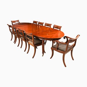 Table et Chaises de Salle à Manger Regency Antiques, 19ème Siècle, Set de 13