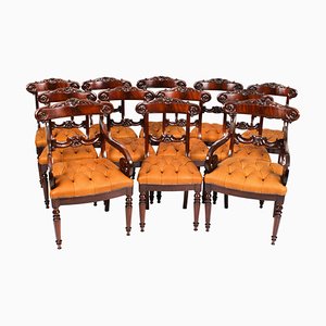 Antique William IV Flame Mahogany Dining Chairs, 19th Century, Set of 12