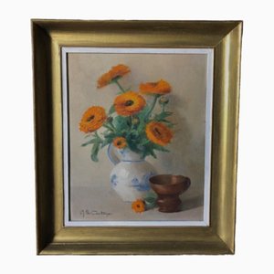 Hl Th Cartoux, Still Life with Bouquet Of Marigolds, 20th Century, Oil on Panel