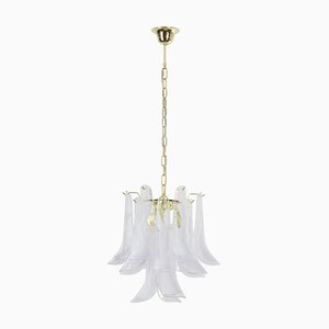 Murano Glass Crystal and White Glass Petal Suspension Lamp, 1990s