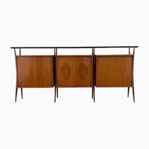 Credenza modulare con tre corpi su gambe attribuita a Vittorio Dassi, anni '50, set di 3