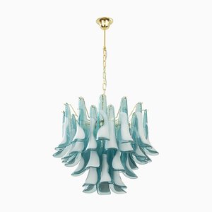 Murano Glass Blue and White Color Petal Suspension Lam, Italy, 1990s