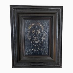 Felix Bachmann, Black Portrait of a Man, 2022, Acrylic on Wood, Framed