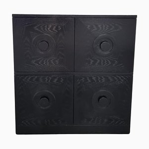 Belgian Brutalist Black Cabinet with Graphic Patterned Doors, 1970s