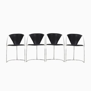 Vintage Italian Dining Chairs in Black Leather from Arrben, 1980s, Set of 4
