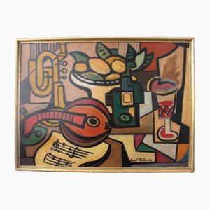 After Emil Filla, Abstract Composition, Mid-20th Century, Oil on Cardboard, Framed