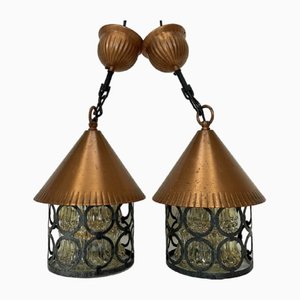 Mid-Century Brutalist Pendant Lantern Ceiling Lamps, the Netherlands, 1960s, Set of 2