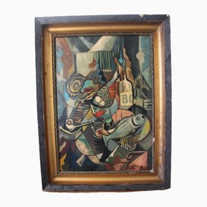 After Emil Filla, Cubist Composition, 1950s, Oil on Canvas, Framed