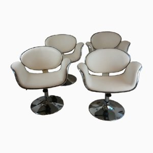 Tulip Armchairs in Ivory Leather by Pierre Paulin, Set of 4