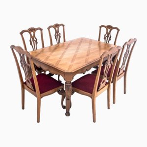 Tavolo da pranzo antico con sedie, fine XIX secolo, set di 7