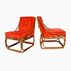Set of Bamboo Armchairs with Velvet Cushion by Ross Littel & Inger Klingenberg, 1969