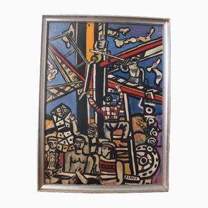 After Fernand Leger, Cubist Composition, 1980s, Oil on Board