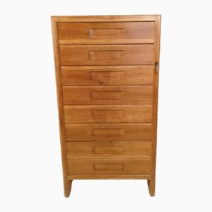 Vintage Oak and Birch Wood Office Tallboy Chest of Drawers, 1960s