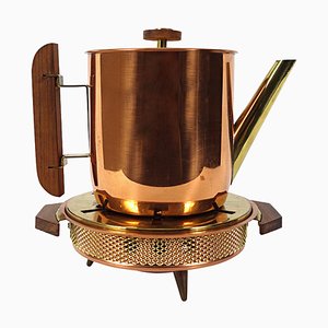 Art Deco Copper Teapot with Wood Lid and Handle