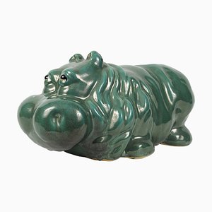 Big Green Ceramic Statue of Hippopotamus