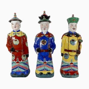 Mandarin Dignitary Statues in Earthenware, China, 1980s, Set of 3