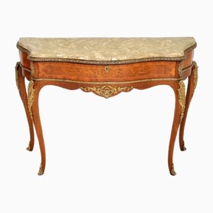 Antique French Marble Top Inlaid Walnut Console Table, 1930s