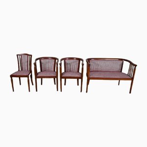 Art Deco Beech Living Room Bench and Chairs, 1940s, Set of 4