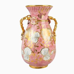 Italian Handpainted Vase in Pink and Gold Vase from Mica