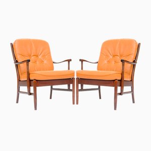 Norwegian Armchairs in Leather, 1970s, Set of 2
