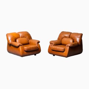 Vintage Brown Leather Armchairs, 1970s, Set of 2