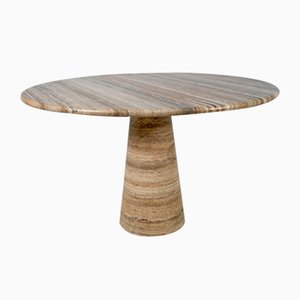 Round Dining Table in Travertine attributed to Angelo Mangiarotti, 1970s