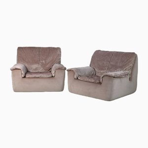 Fauteuils en Mousse Rose et Velours, France, 1970, Set de 2