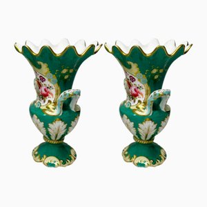 English Green Vases in Porcelain by Samuel Alcock, Set of 2