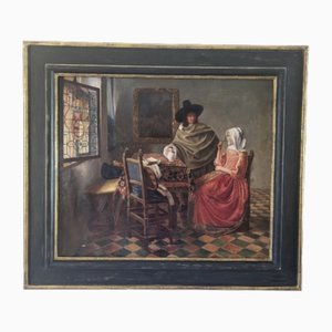 C. Kanospet After Johannes Vermeer, Lady Drinking with Knight, Oil on Canvas, Framed