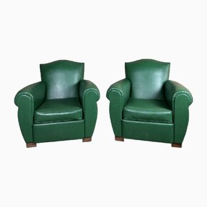 Set of Vintage Armchairs in Dark Green Skai, 1950s