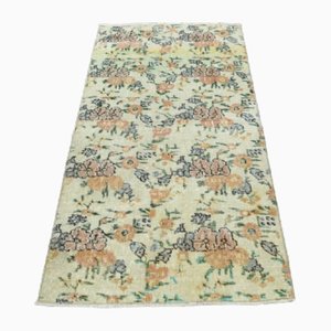 Tapis Oushak Vintage en Laine Florale Beige, Turquie, 1960s