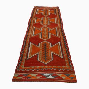 Vintage Turkish Hand-Knotted Red Wool Oushak Runner, 1960s