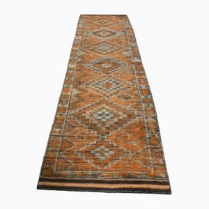 Tapis de Couloir Ikat Oushak Vintage Fait Main en Laine, Turquie, 1960s