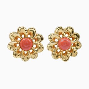 18 Karat Yellow Gold Flower Earrings with Corals, 1950s, Set of 2
