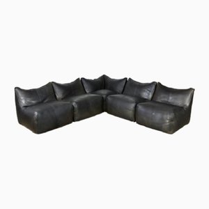 Black Buffalo Leather Le Bambole Sectional Sofa by Mario Bellini for B&b Italia, 1970s, Set of 5