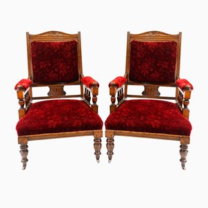 Edwardian Mahogany His and Her Seats, 1890s, Set of 2