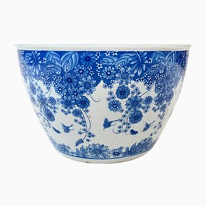 Maceta china de porcelana azul y blanca