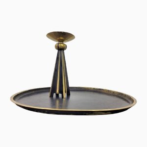 Candleholder on Tray in Brass by Klaus Ullrich for Faber & Schuhmacher, 1950s Brass