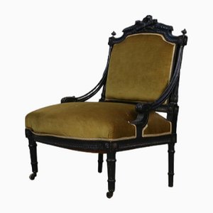 Empire Sessel aus schwarzem Holz & grün-gelbem Samt, 1850er