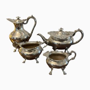 Servizio da tè edoardiano antico placcato in argento, inizio XX secolo, set di 4