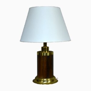 Brass and Wood Table Lamp, Italy, 1970s