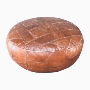 Mid-Century Leather Patchwork Pouf, Morocco, 1970s