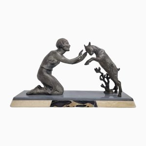 Art Deco Figure of Lady Playing with a Goat, 1920s