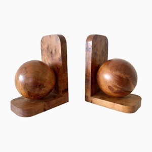 French Art Deco Bookends in Burr Wood, 1950s, Set of 2