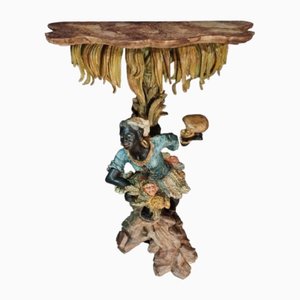 Piedistallo veneziano policromo in legno intagliato