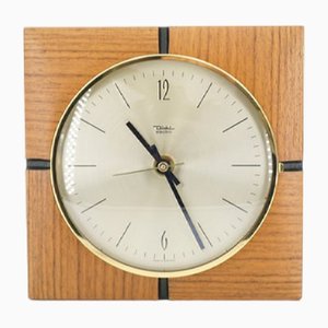 Teak and Brass Wall Clock from Diehl, 1964