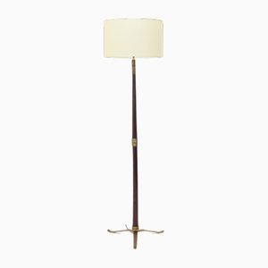 Floor Lamp with Brass Base and Parchment Lampshade, 1940s