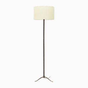 Brass and Parchment Lampshade Floor Lamp, 1950s