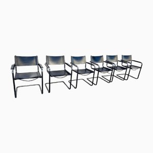 Vintage Black Saddle Leather MG5 Armchairs by Marcel Breuer for Matteo Grassi, 1970s, Set of 6